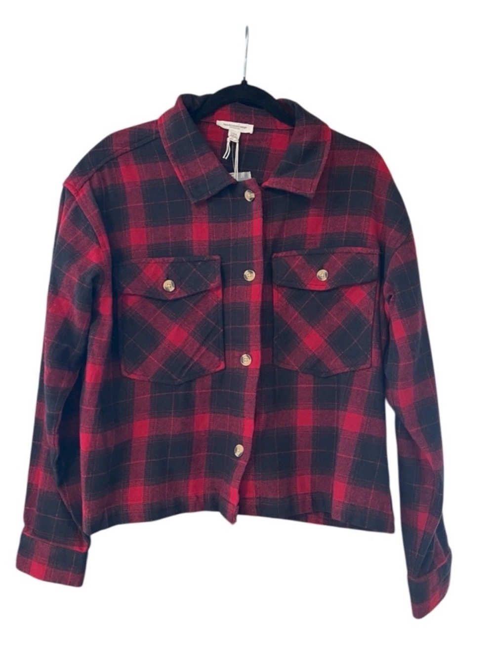 BeachLunchLounge Sally Red & Black Plaid Flannel Jacket Top Size Large